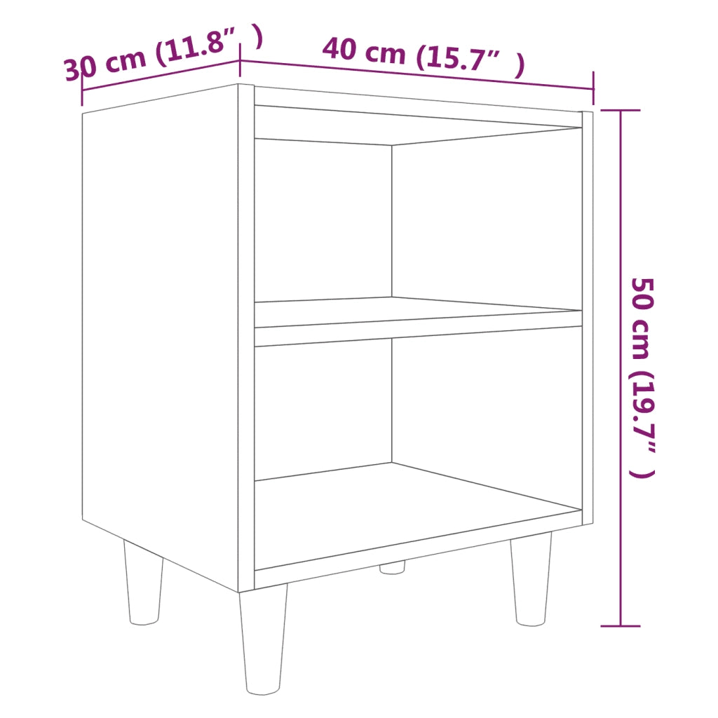 Comodino con Gambe in Legno-Tavolino da notte Massello Rovere Fumo 40x35x50cm