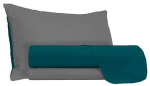 Set Lenzuola Matrimoniale Sopra Sotto e Federe Doubleface Verde Petrolio/Fumo