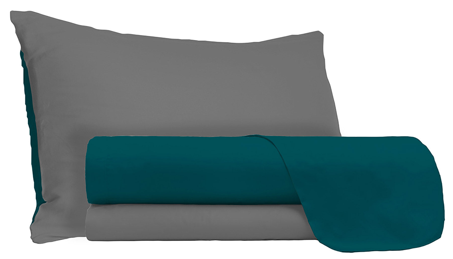 Set Lenzuola 1 Piazza e Mezzo Sopra Sotto e Federe Doubleface Verde Petrolio/Fumo