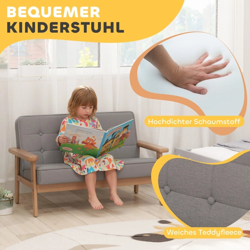 Poltrona/divano per bambini con struttura in legno, effetto velluto, imbottito, per bambini dai 3 ai 15 anni, grigio