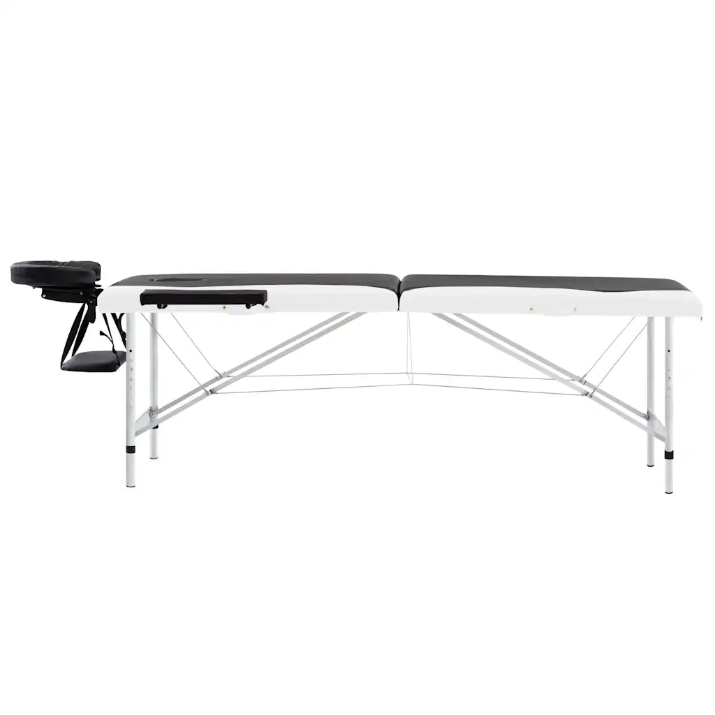 Lettino Massaggio Pieghevole 2 Zone in Alluminio Nero e Bianco 110228
