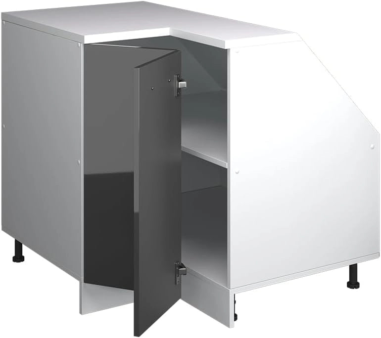 Mobile sottotetto Mobile angolare Rion, Antracite lucido, 75.6 x 81.6 cm con 1 porta, carcassa dell’armadio profondità 60 cm, adatto per il salvaspazio sotto tetti spioventi