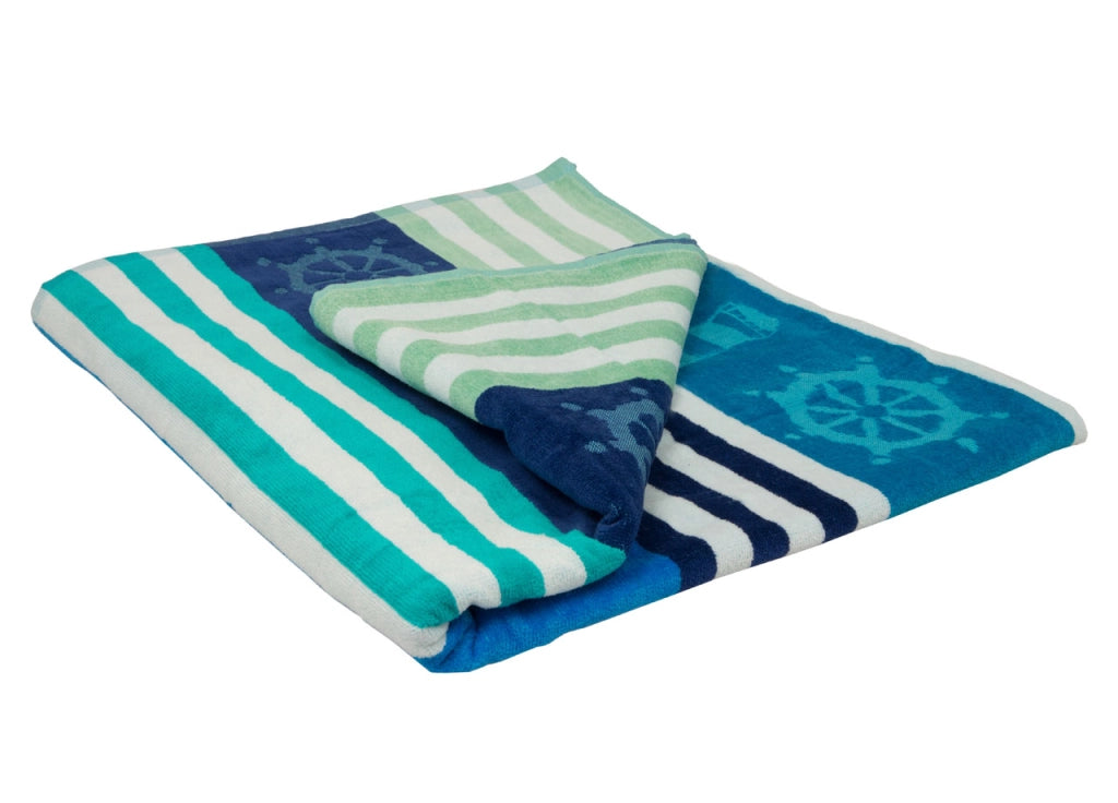 Telo Mare Jacquard Spugna Asciugamano Spiaggia Disegno Nautik