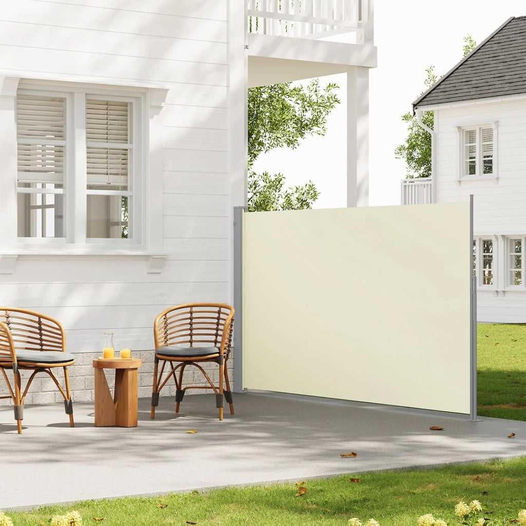 Paravento Esterno, Tenda Laterale Retrattile, 160x350 cm, Frangivista, Protezione Solare & Antivento, per Giardino, Balcone, Terrazza, Patio, Crema