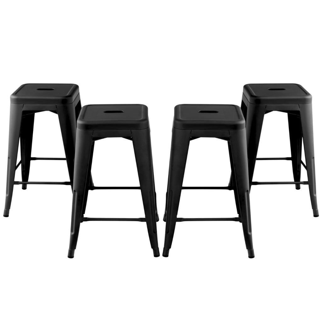 Set di 4 Sgabelli da bar senza schienale 61cm, Sgabelli in metallo impilabili con poggiapiedi per cucina Nero-Sgabelli da bar