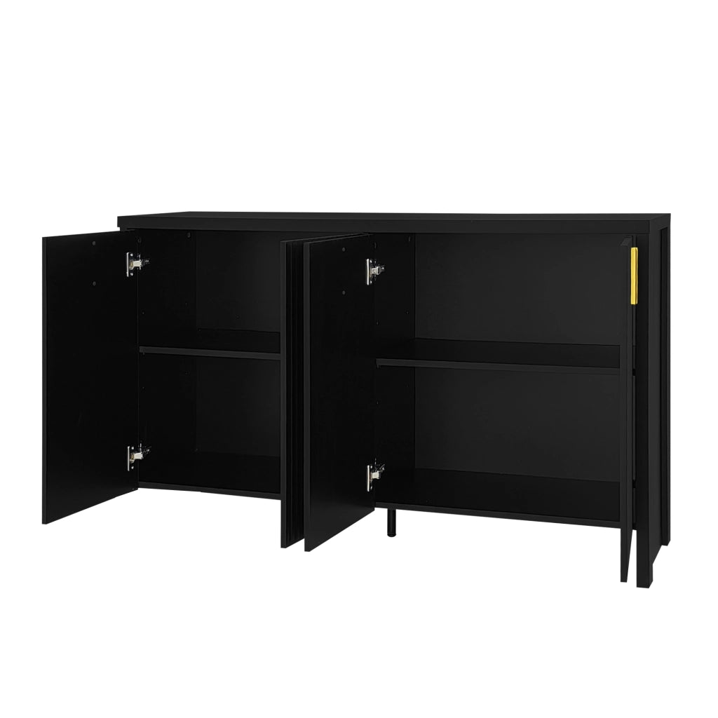 Credenza nera con 4 ante e ripiani regolabili in pannelli truciolari per soggiorno 140 × 38 × 80 cm