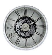 OROLOGIO MAXI DA PARETE SOTTO VETRO CON INGRANAGGI IN MOVIMENTO 76X76X5 CM BIANCO CORNICE IN PLASTICA