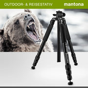 Mantona Kodiak L Treppiede fotografico in alluminio, stabile treppiede fotografico professionale senza testa a sfera, seconda colonna centrale corta, per paesaggio, architettura e astrofotografia