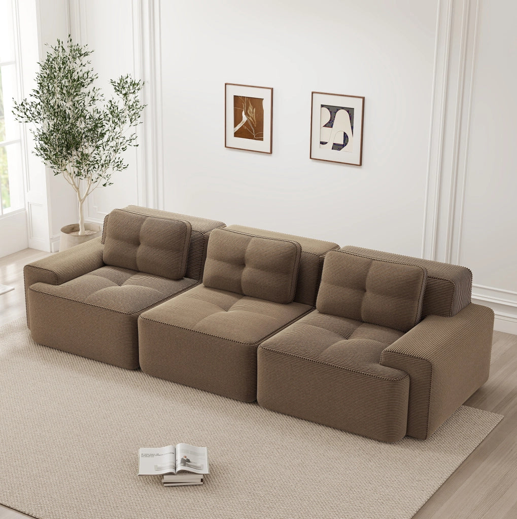 Divano modulare senza struttura in velluto a coste marrone 293x104x69 cm; seduta profonda