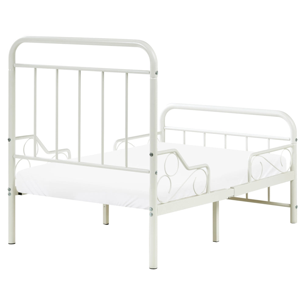 Letto estensibile in ferro per bambini 90 x 130/160/200 cm con rete a doghe bianco sporco stile moderno