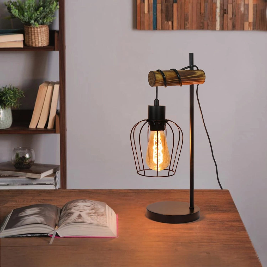 ZMH Lampada da tavolo retrò nera industriale E27 per soggiorno ufficio camera letto