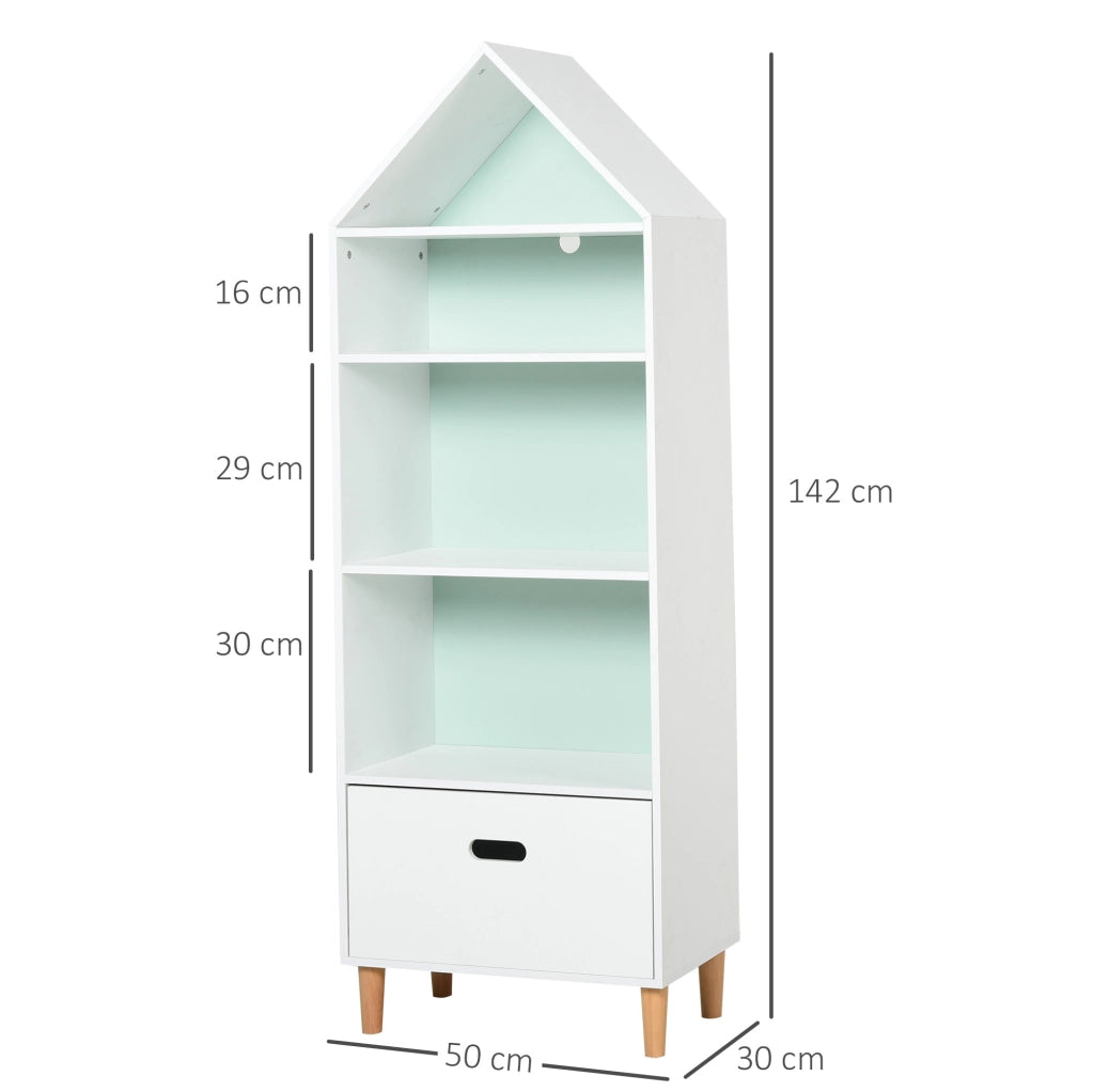 EasyComfort Libreria Scaffale Portagiochi per Cameretta Bimbi e Ragazzi, 1 Cassetto e 4 Ripiani, Bianca e Azzurra 50x30x142cm