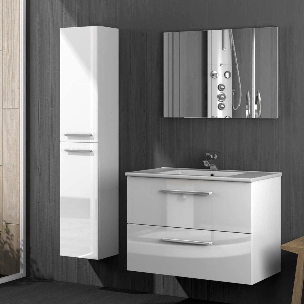 Ricadi, set Mobili Bagno Specchio Incluso, Bianco Lucido
