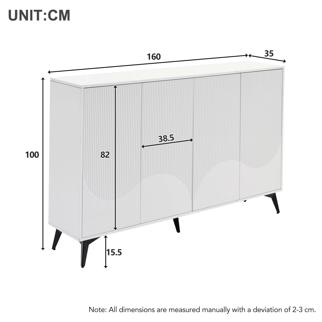 SIDEBOARD 160x35x100 cm Bianco in Truciolare e Metallo con 4 ante