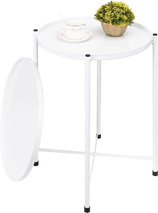 Tavolo da notte/consolle rotondo per interni ed esterni - anti-ossidazione e impermeabile - tavolo salotto/note di notte con piatto di servizio in metallo a doppio strato per soggiorno, camera da letto, balcone
