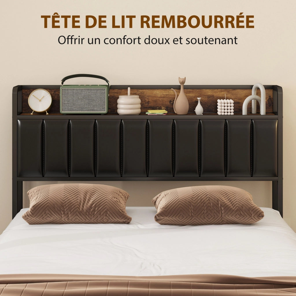 Letto matrimoniale imbottito con contenitore e rete a doghe ¨C zephmum ¨C nero 140x190