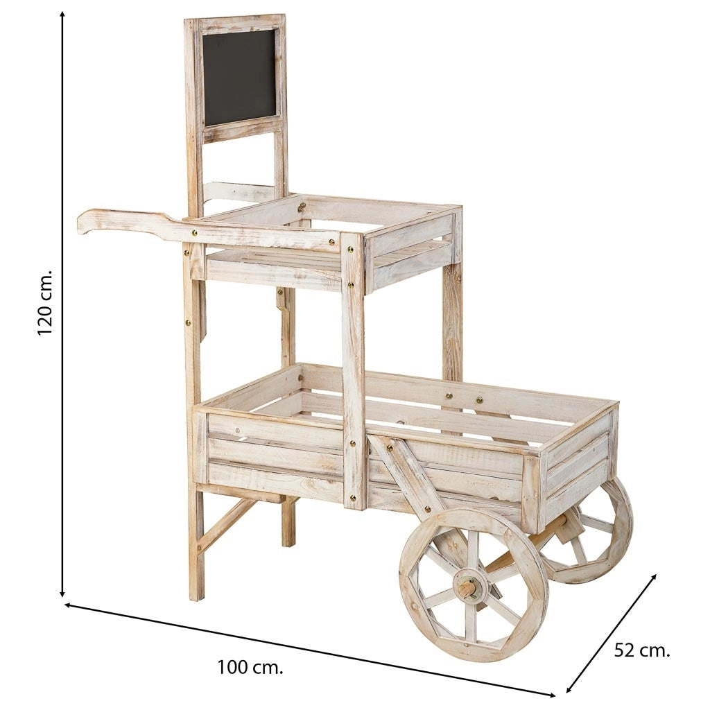 Carrello espositivo con ruote in legno bianco 100x52x120h
