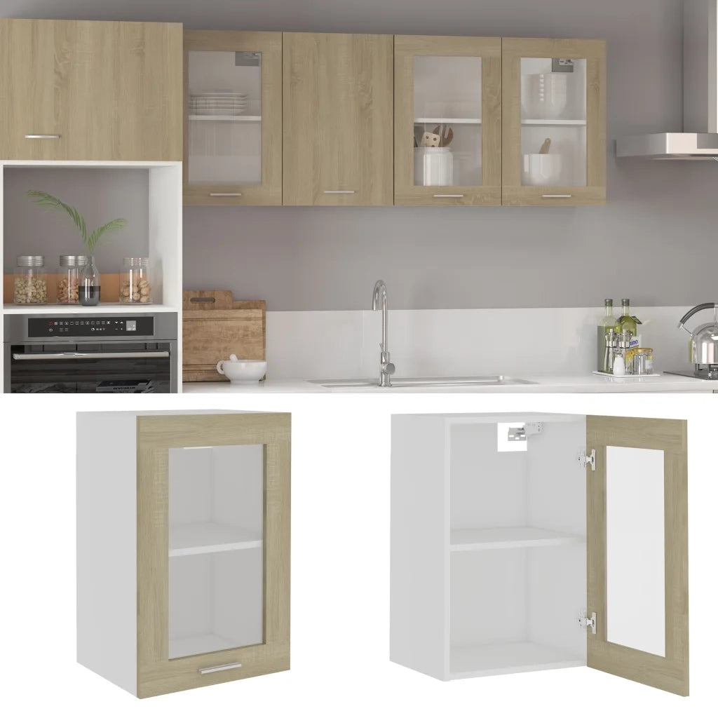 Armadio pensile | Mobile Pensile con Vetro ¡°Lyon¡± Rovere Sonoma 40x31x60 cm