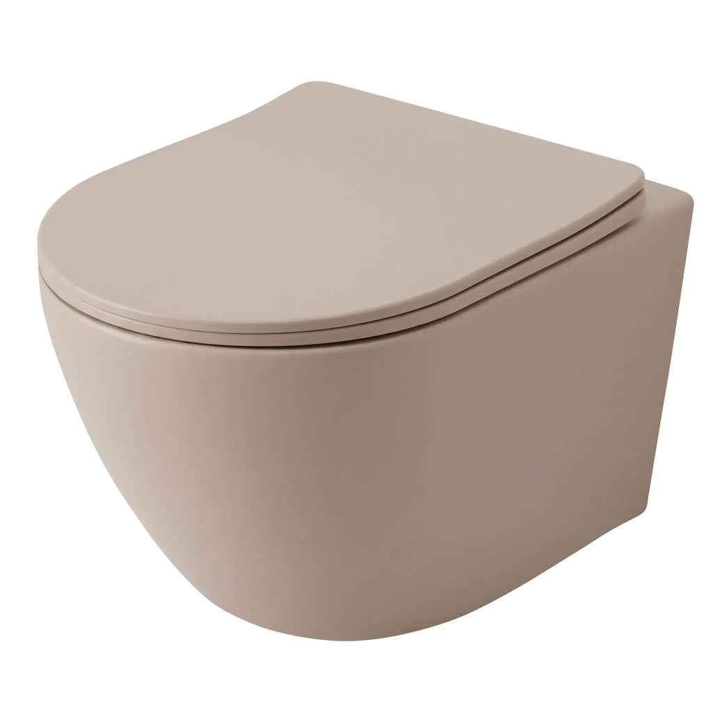 Set Wc Sospeso Focus + Lavabo Da Appoggio Rea Focus Taupe