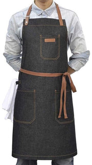 Schort da cucina in denim con tasche, grembiule professionale, schort nero per uomo e donna per cucinare, grigliare e servire, con asciugamani e cinturino regolabile