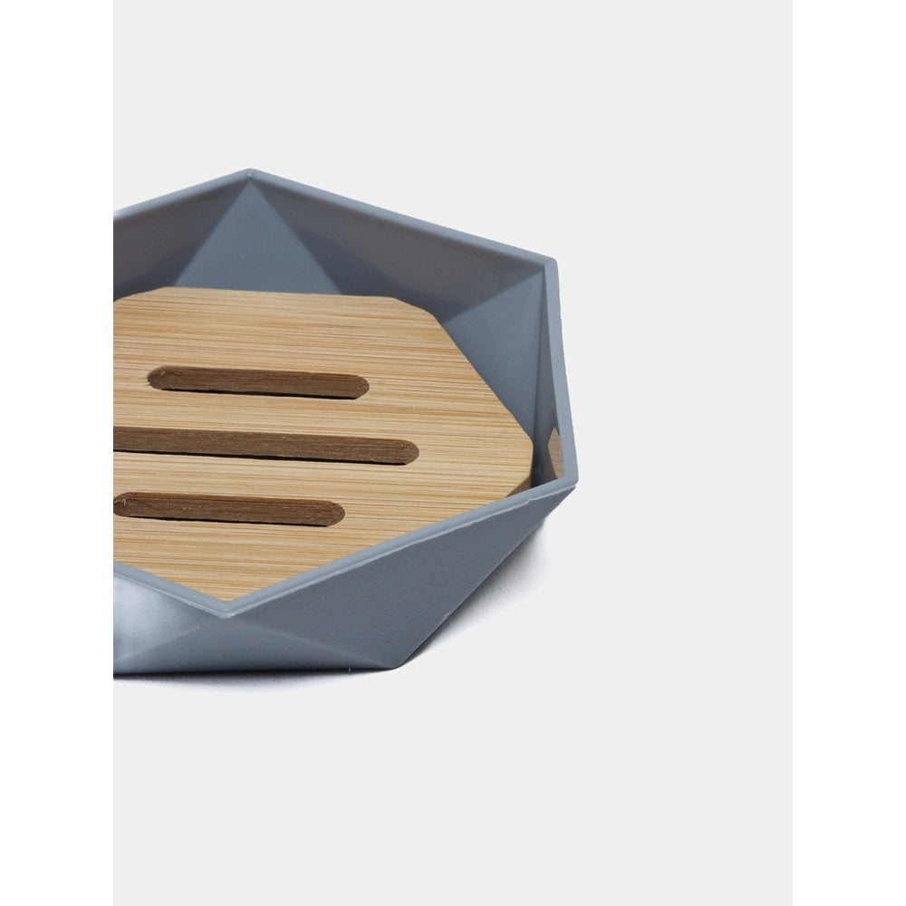 Trade Shop - Piattino Porta Sapone Saponetta Forma Esagonale Geometrico Grigio Legno Da Bagno 10848 -