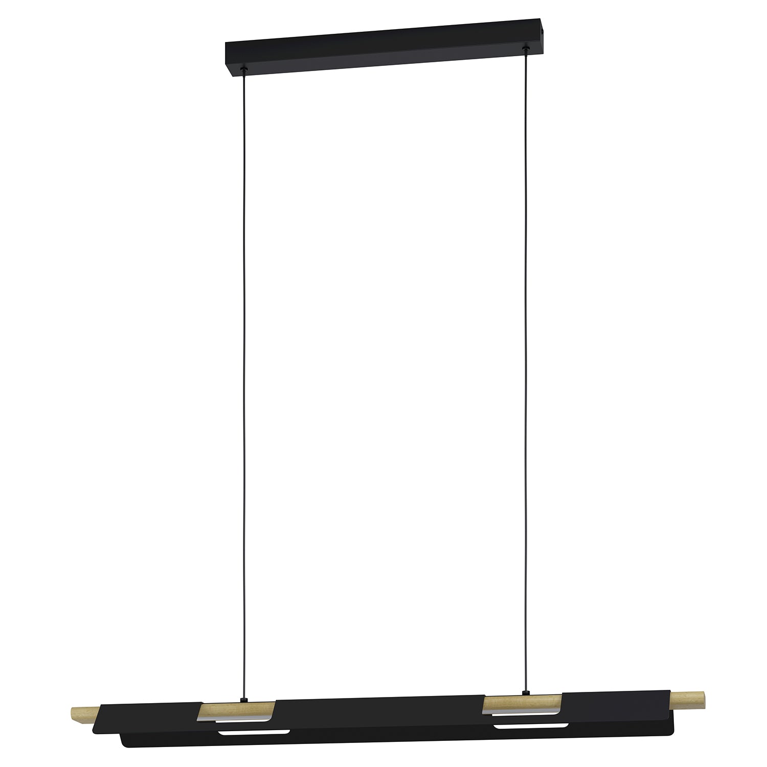 Lampadario A Sospensione Contemporaneo Ermua Acciaio Nero Legno 1 Luce Led 27W