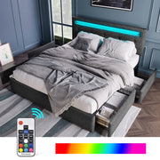 Letto matrimoniale – 140x200 cm – LED 4 cassetti testiera regolabile – legno grigio