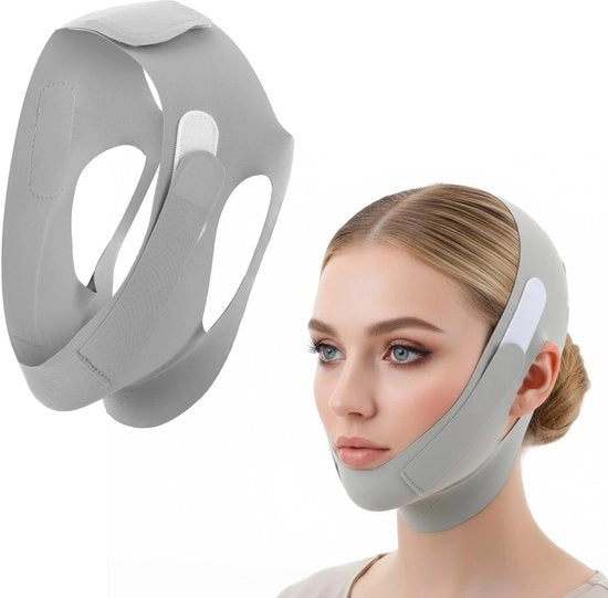 Maschera facciale a V - Lavorazione intensiva della zona del mento - Doppio dispositivo di rimozione della mascella - Poliestere respirabile - 54 x 13,5 cm - Progettata per il comfort - Maschera facciale