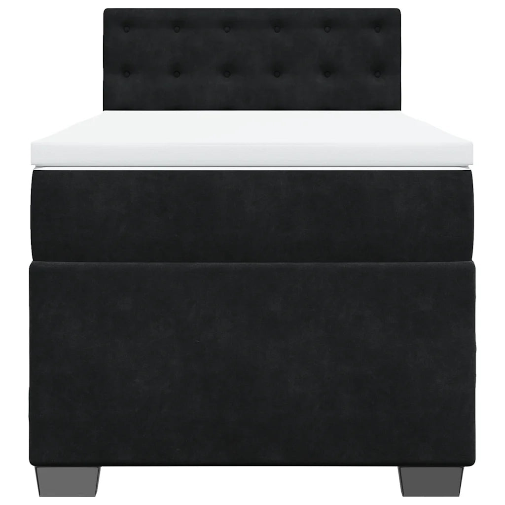 Letto a Molle con Materasso Nero Singolo in Velluto