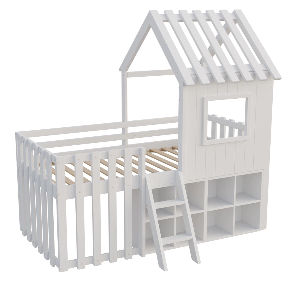 LETTO A SOPPALCO 90x200 cm in legno massello bianco con contenitore