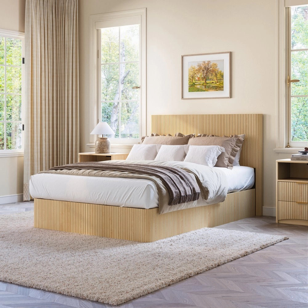 Letto Contenitore con Sollevamento Idraulico ¨C MINIMAL ¨C Rovere Chiaro, Doghe Massello, 140x200