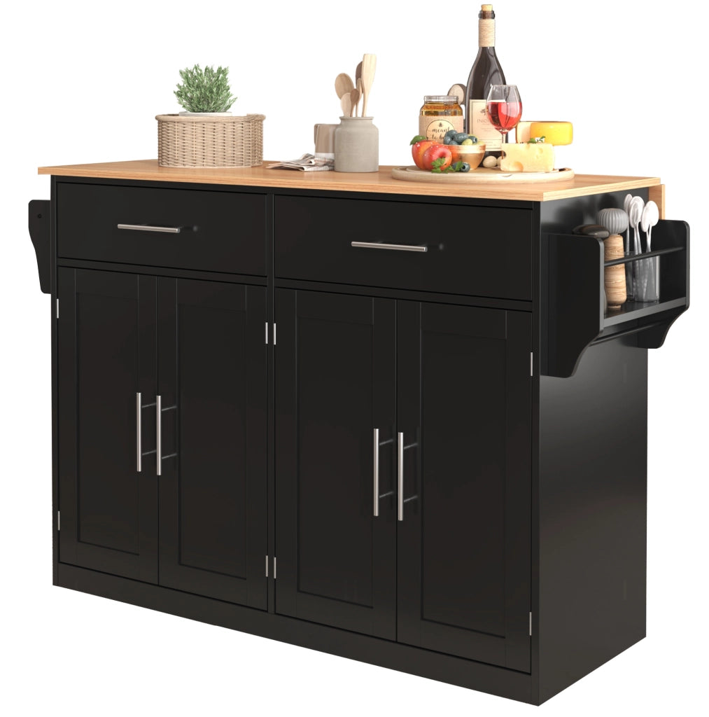 Carrello da cucina 120x46x91.5 cm con piano ribaltabile; ruote e doppie ante in MDF