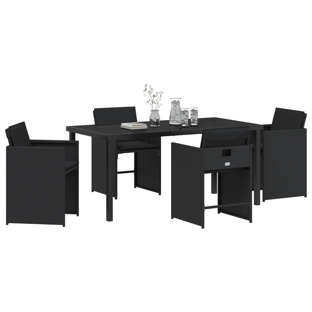 Set da Pranzo da Giardino 5 Pezzi con Cuscini Nero Polyrattan
