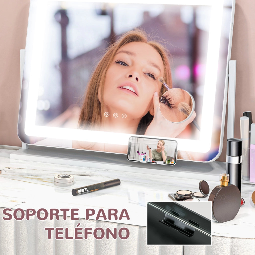 Specchio da Trucco Girevole ¨C Xylo ¨C 58x46 cm con 3 Modalit¨¤ di Illuminazione e Ingrandimento