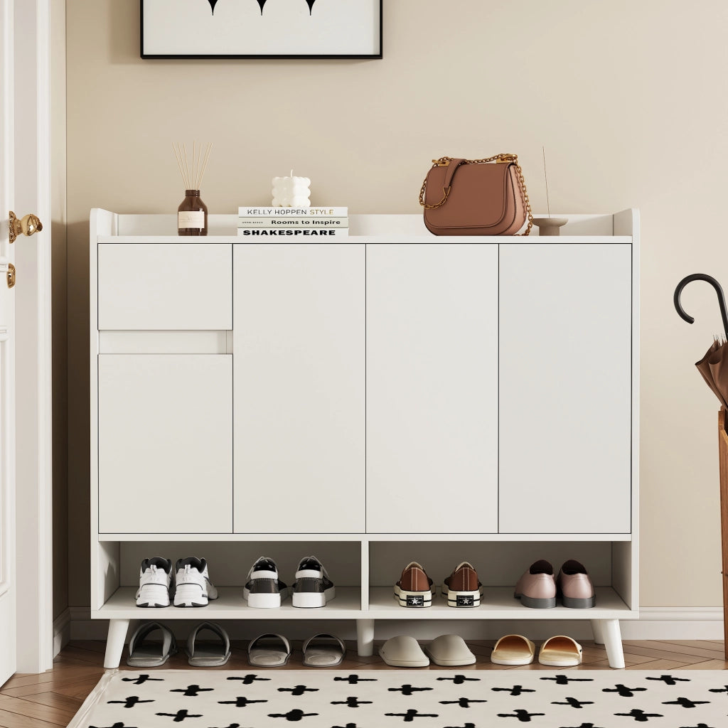 Credenza moderna bianca con 4 ante e 1 cassetto, ripiano regolabile, 120x35x99 cm