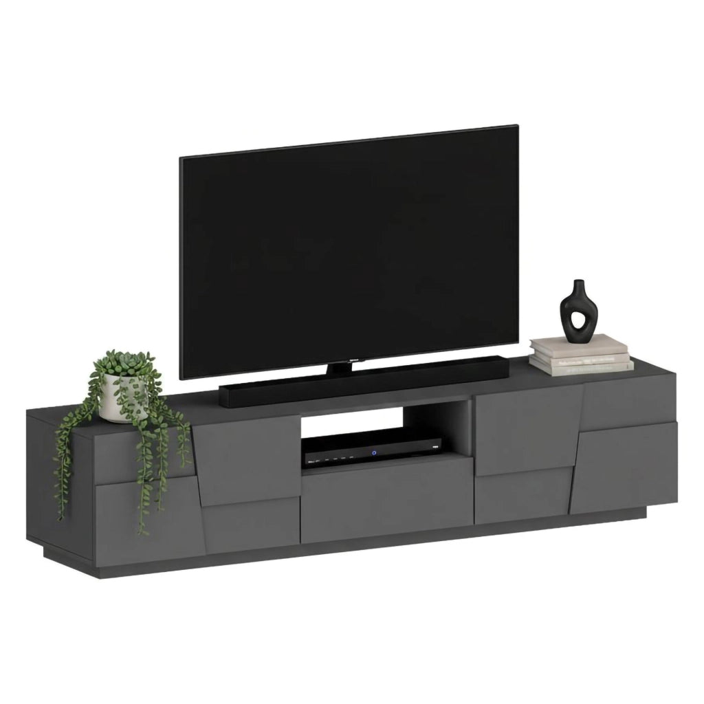 Mobile porta TV Maestrale, Credenza bassa da soggiorno con 4 ante e 1 cassetto, Base porta TV, 220x44h46 cm, Antracite
