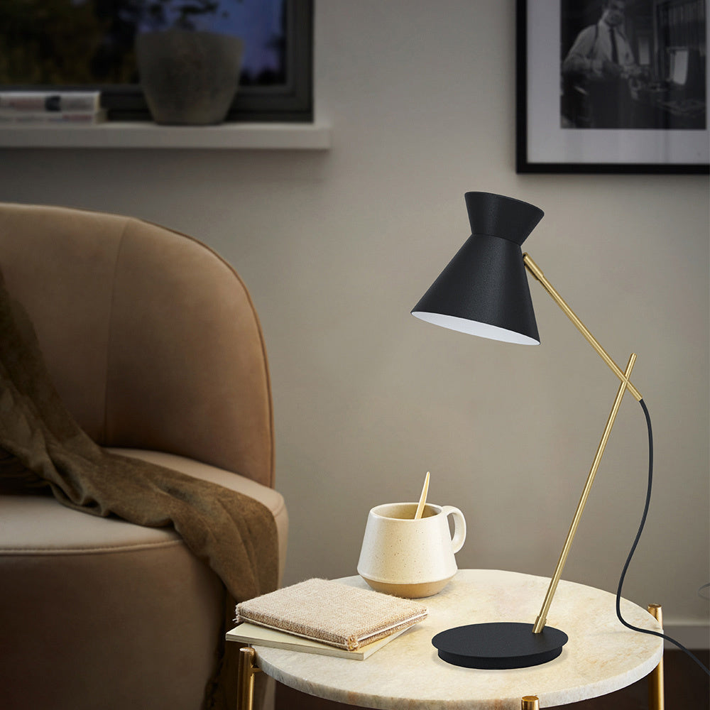 Lampada Da Scrivania Industrial Amezaga 1 Luce Metallo Nero E Ottone