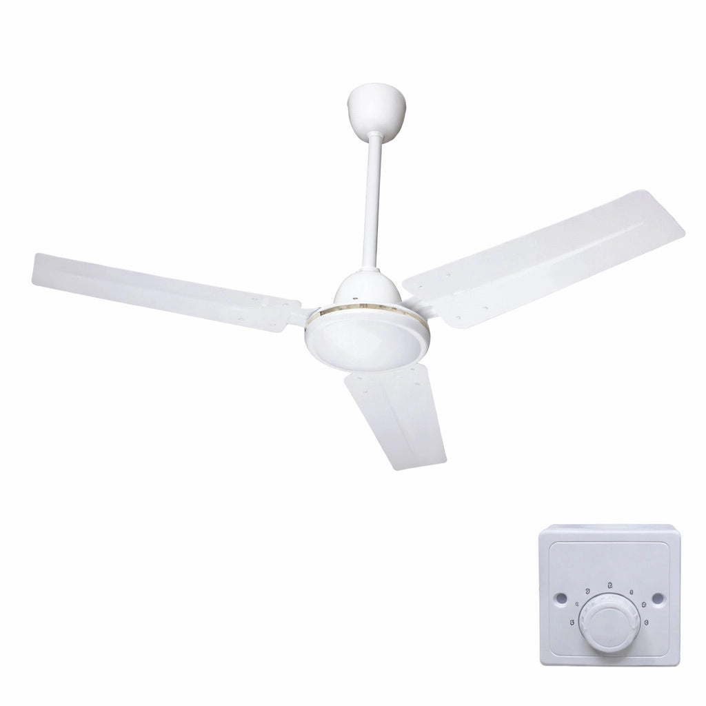 VENTILATORE DA SOFFITTO INDUSTRIALE 3 PALE Ø 120CM 65W COMANDO A MURO CASA