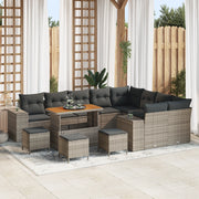 Set di divani da giardino in 13 pezzi con cuscini grigi in polyrattan e acacia