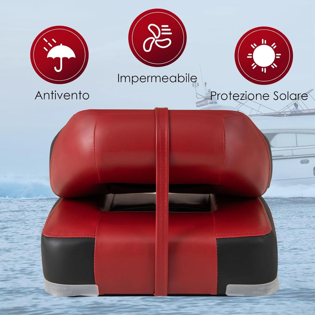 Set di 2 Sedie da Barca, Sedie per Barca Con Schienale Basso, Sedia Pieghevole, con Schiuma Spessa, Cinghia di Fissaggio, 50 x 42 x 52 cm (Rosso)