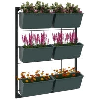 Orto Verticale a 3 Livelli con 6 Vasi in Acciaio e Plastica, 52x14x66cm, Verde Scuro