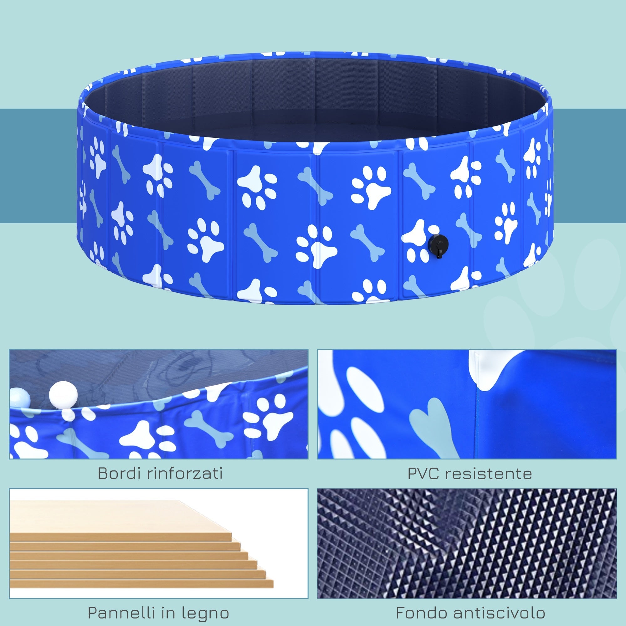 Piscina Rigida per Cani Taglia Piccola 35 Kg Ø100x30 cm in PVC e Truciolare Blu