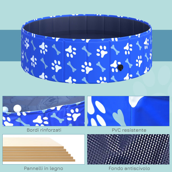 Piscina Rigida per Cani Taglia Piccola 35 Kg Ø100x30 cm in PVC e Truciolare Blu