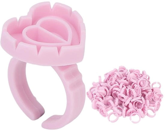 Contenitore per rimozione eccesso di colla - 100 pezzi - Bicchiere per colla per ciglia - Forma cuore - Materiale PP - Rosa - Contenitore per colla per ciglia