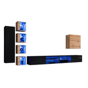 Set di mobili da salotto SWITCH XXVI design, colore nero e rovere.