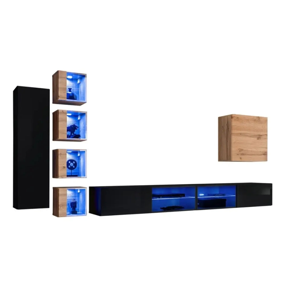 Set di mobili da salotto SWITCH XXVI design, colore nero e rovere.