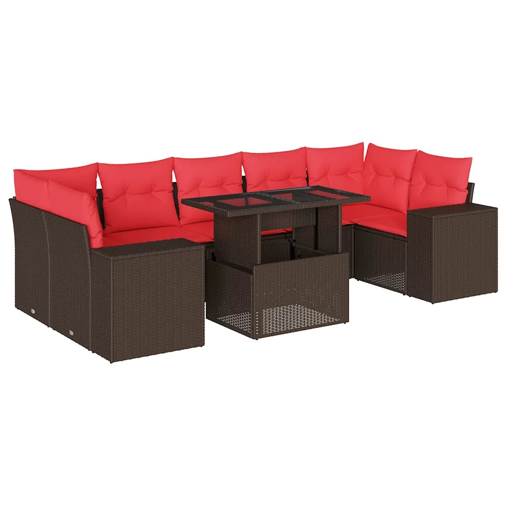 Set Divani da Giardino 8 pz con Cuscini Marrone in Polyrattan 3269044