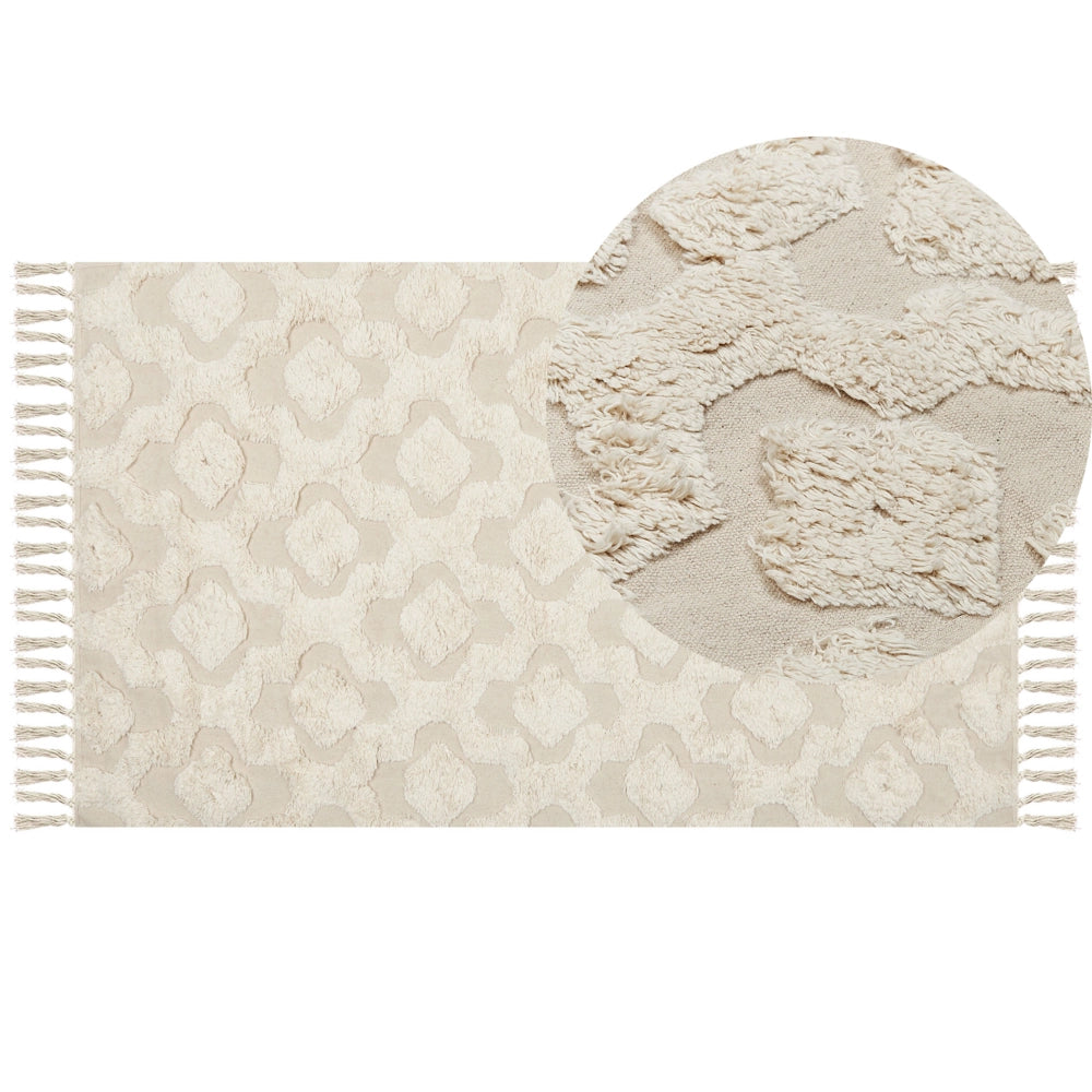 Tappeto in cotone beige 80 x 150 cm motivo geometrico trapuntato minimalista soggiorno camera da letto