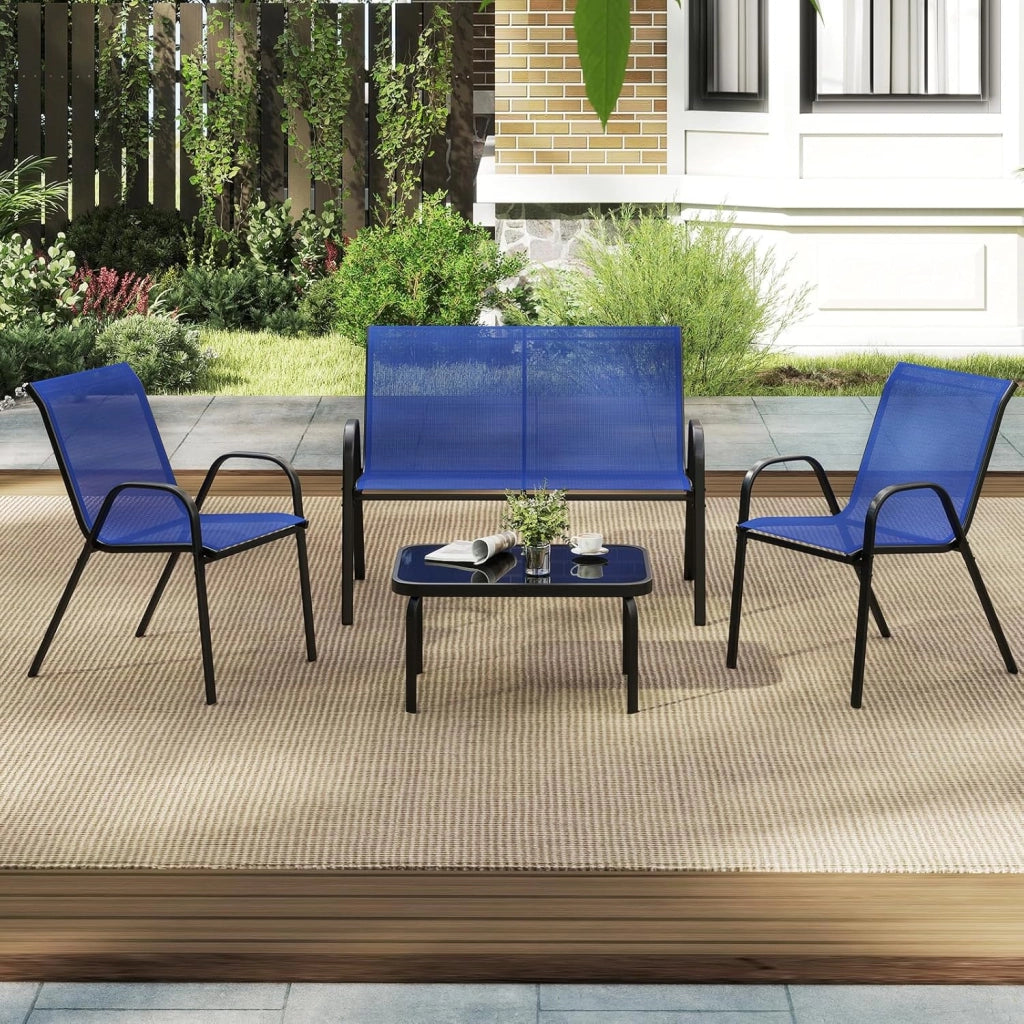 Set di 4 mobili da giardino per esterni, set di mobili da giardino, mobili da balcone, per terrazze, esterni, con tavolino da caffè e panca da giardino e 2 sedie da pranzo, set per 4 persone