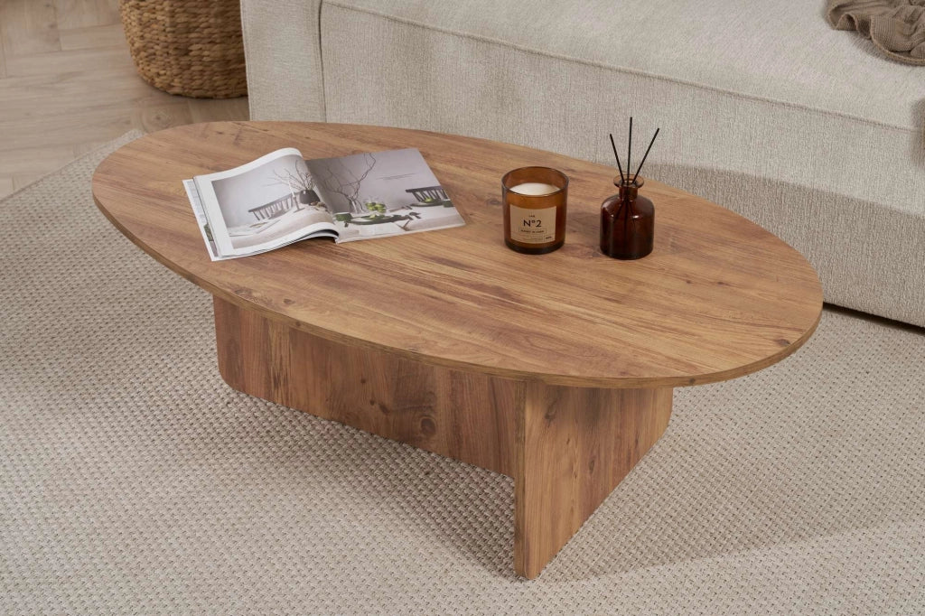 Parona, Tavolino da Salotto Forma Ovale, 120x65x40h cm Marrone Rovere Nodi